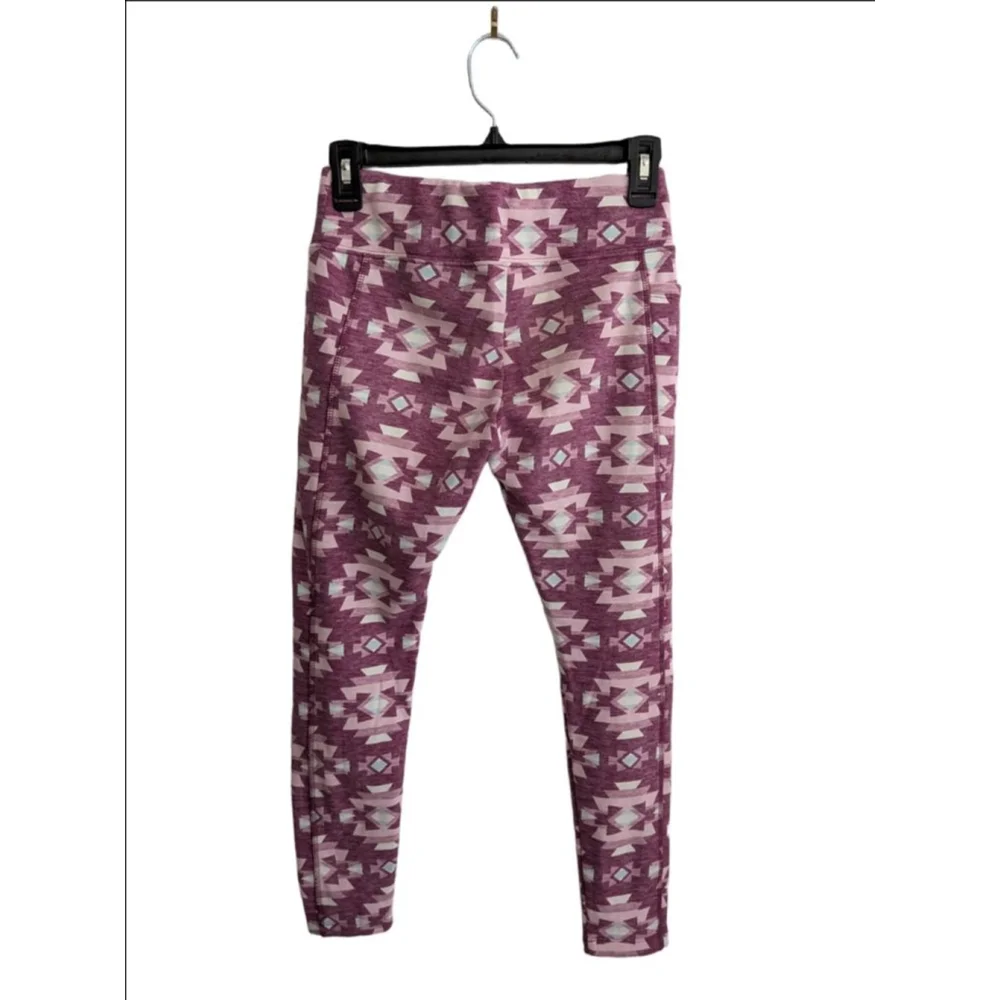 Girls Justice Fleece Leggings Size 10 Plus Maroon Light Blue Geometric Print